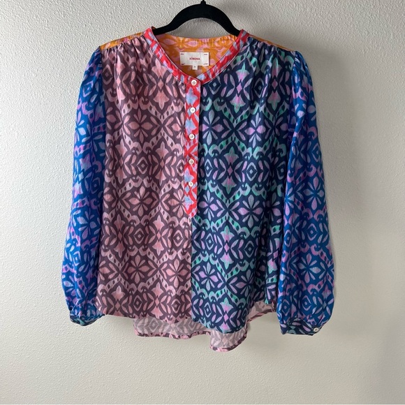 NWOT XiRENA Fiesta Huntley Crew Neck Long Sleeve Blouse Cotton Silk Boho Medium - Picture 4 of 13